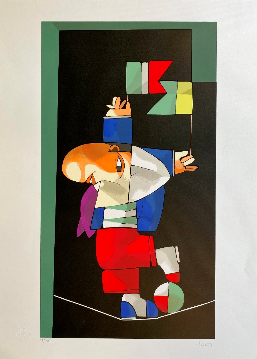 Inos Corradin gravura Equilibrista 7 assinada pelo artista