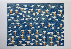 Antônio Poteiro serigrafia Ninhal fundo azul
