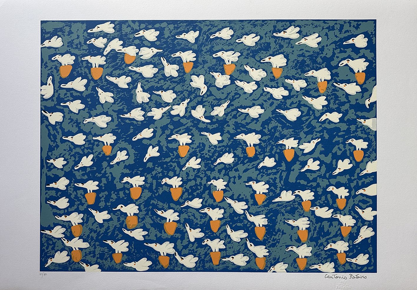 Antônio Poteiro serigrafia Ninhal fundo azul