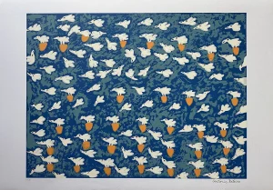 Antônio Poteiro serigrafia Ninhal fundo azul